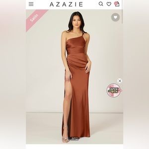 Azazie Stretch Satin Eren Dress in Cedar Rose- Size 2